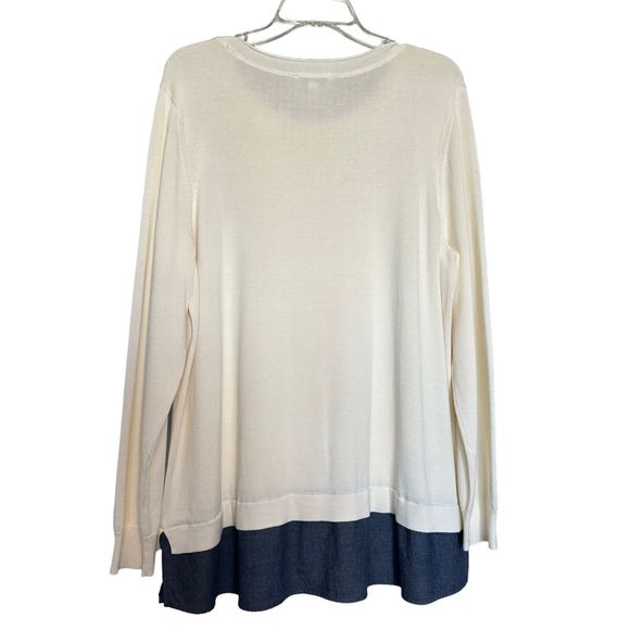 Denim & Co Womens Tunic Top Ivory 1X Layered Hem Long Sleeve Round Neck Pullover - Picture 2 of 5